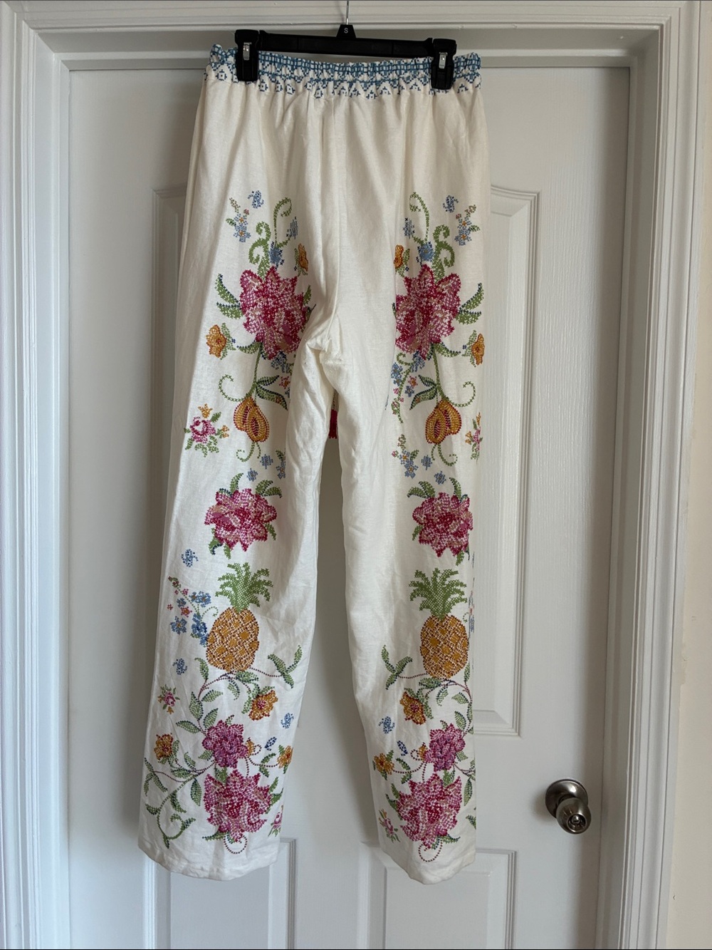 Rachel Zoe Euro Summer Wide Leg Linen Blend Pants Medium White Pineapple Floral - Picture 8 of 8